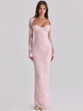 House of CB LUCIENNE Pink Lace Maxi Dress NWOT